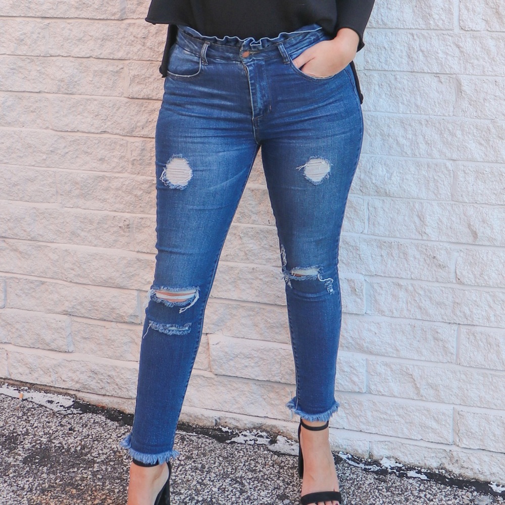 💕1 Left💕Plus Size-High Rise Destructed Jeans❤️HP - Picture 2 of 8